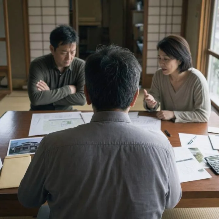 相続をめぐって意見が割れる兄妹と板挟みになる男性